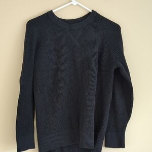 Small Gap Textural Raglan Black Sweatershirt Top